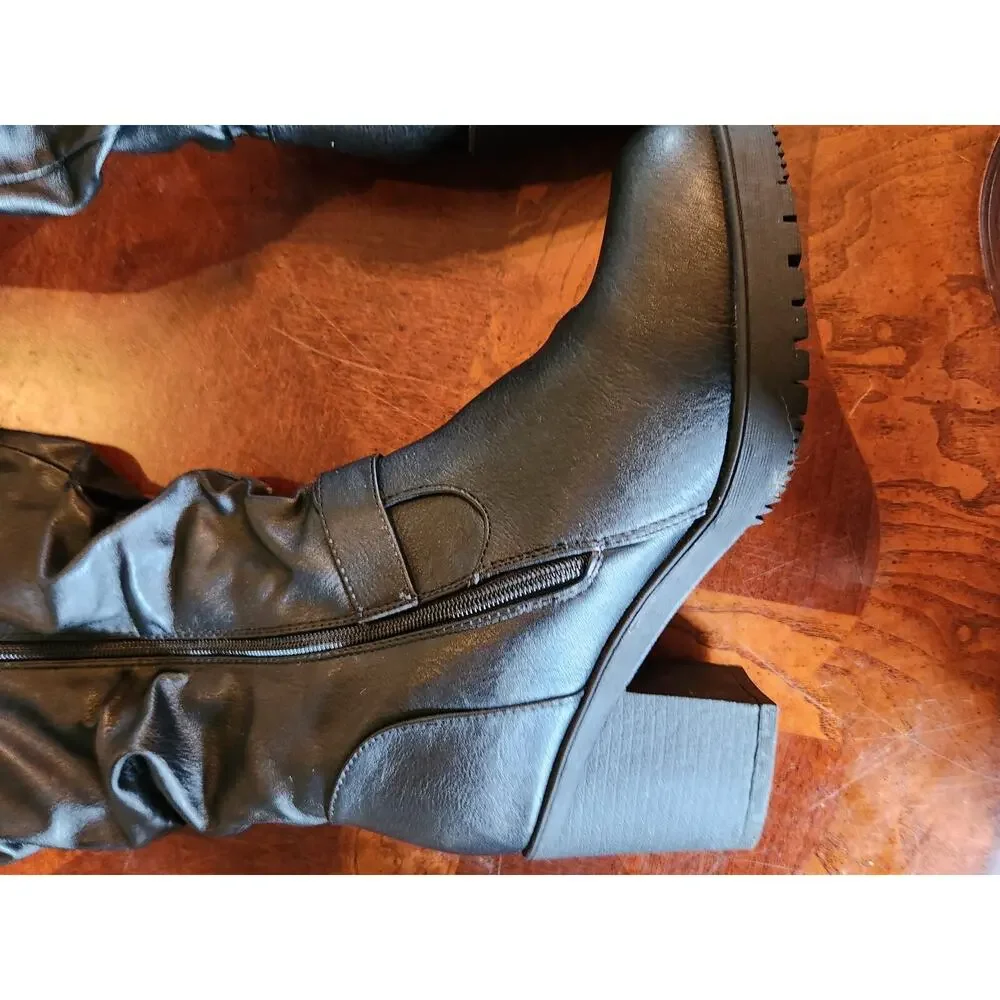 Dream Pairs Black Knee High Boots Womens Size 9 Buckle Side Zip